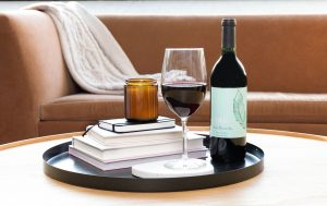 YOURS Non Alcoholic Red Wine Lifestyle Bottle and Glass Couch 1
