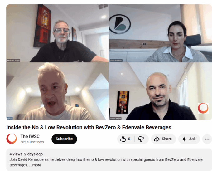 WEBINAR: Inside the No & Low Revolution with Edenvale Beverages and BevZero – by IWSC, with David Kermode as host