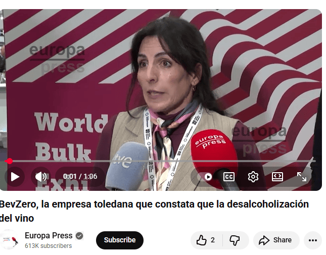 Video: Europa Press interviews Silvia Cedeno at WBWE (in Spanish), discussing BevZero’s wine dealcoholization and services.