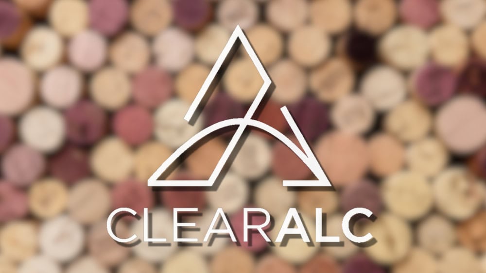 The ClearAlc logo against a backdrop of stacked wine corks that has been blurred